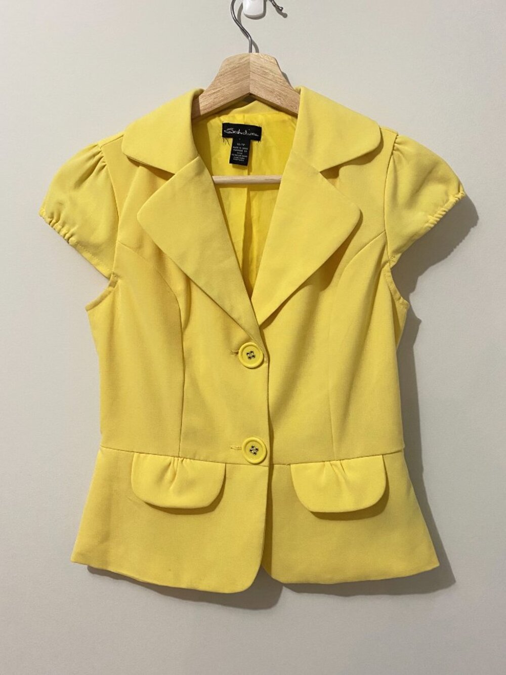 Vintage Y2K Cap Sleeve Blazer Top Yellow Twee Tailored Preppy Office Feminine
